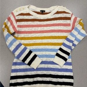 Talbots Striped Crew Neck Sweater with Button Detail